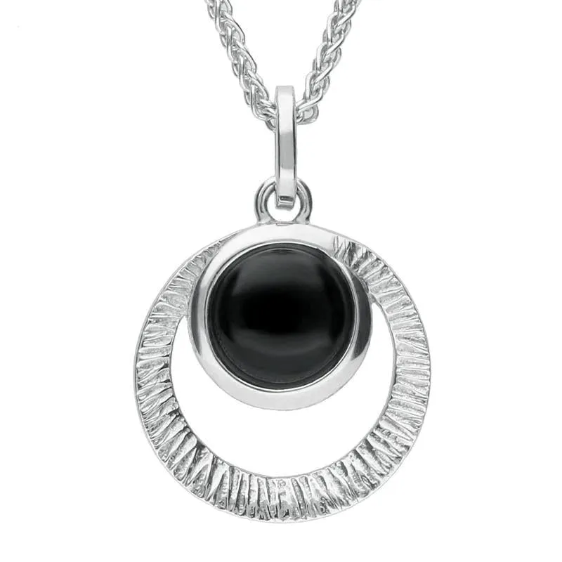 Sterling Silver Whitby Jet Circular Cut Out Necklace