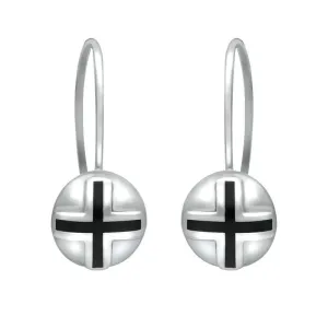 Sterling Silver Whitby Jet Cross Sphere Hook Earrings