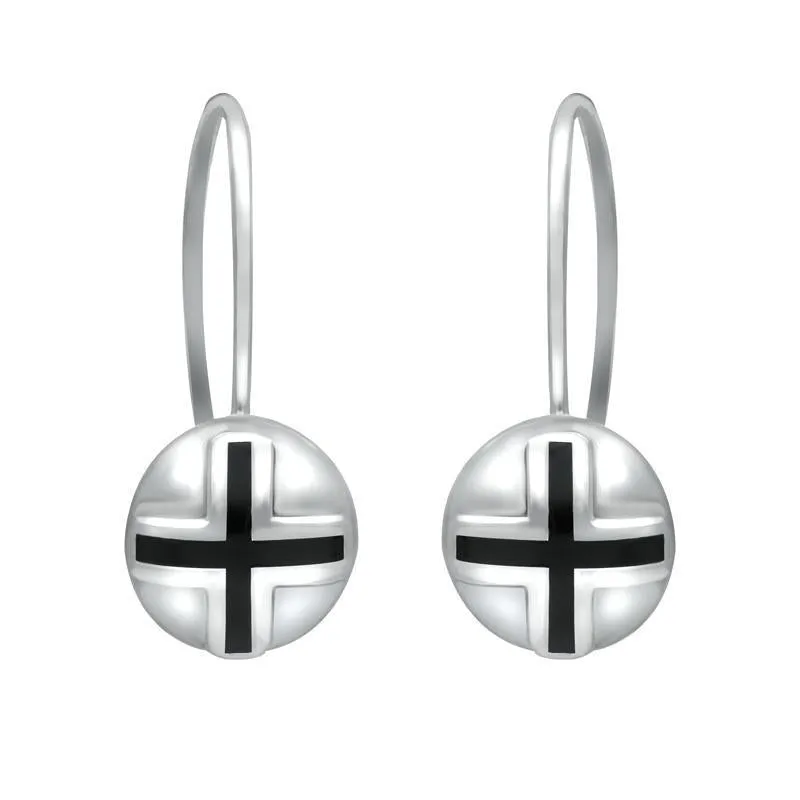 Sterling Silver Whitby Jet Cross Sphere Hook Earrings