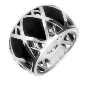 Sterling Silver Whitby Jet Curved Geometric Ring