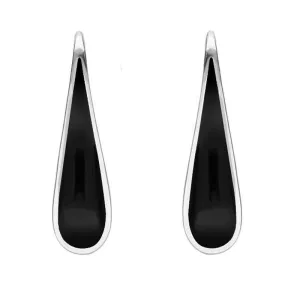Sterling Silver Whitby Jet Curved Pear Hook Earrings