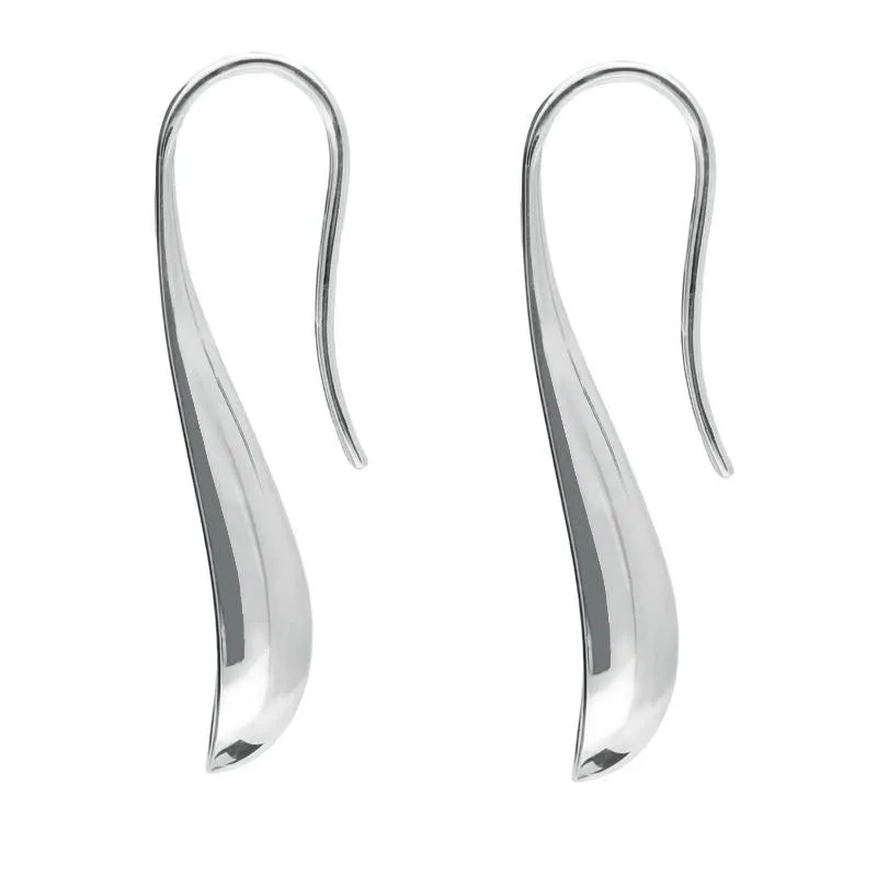 Sterling Silver Whitby Jet Curved Pear Hook Earrings