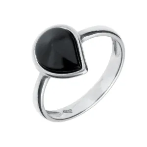 Sterling Silver Whitby Jet Curved Pear Ring