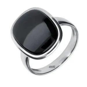 Sterling Silver Whitby Jet Curved Rectangle Ring