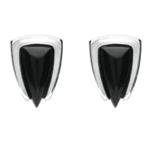 Sterling Silver Whitby Jet Curved Triangle Stud Earrings