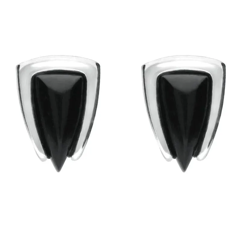 Sterling Silver Whitby Jet Curved Triangle Stud Earrings
