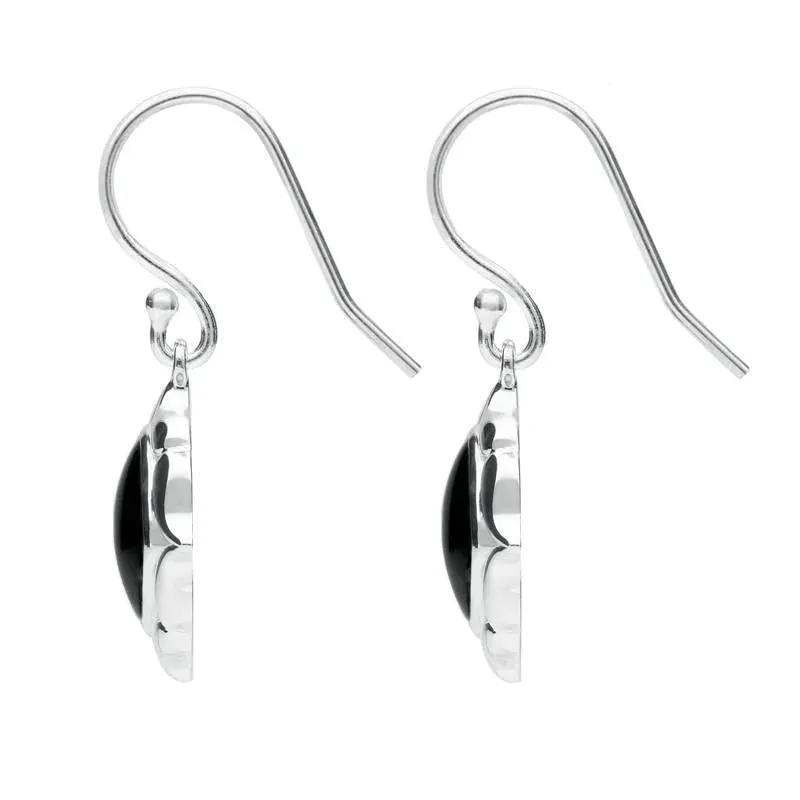 Sterling Silver Whitby Jet Cushion Fancy Edged Drop Earrings