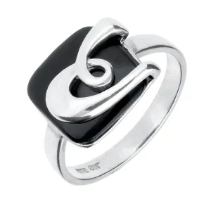Sterling Silver Whitby Jet Cushion Pattern Ring