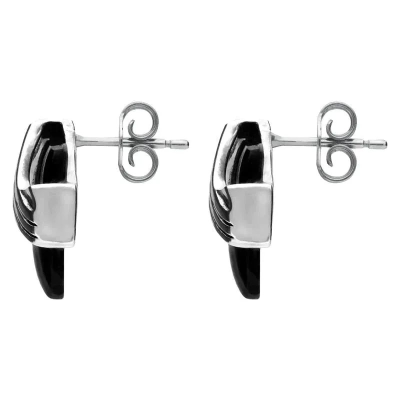 Sterling Silver Whitby Jet Cushion Ridge Stud Earrings
