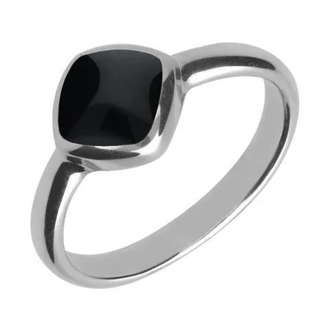 Sterling Silver Whitby Jet Cushion Shaped Four Piece Set