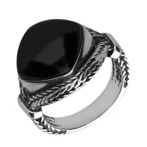 Sterling Silver Whitby Jet Cushion Split Shoulder Foxtail Ring D