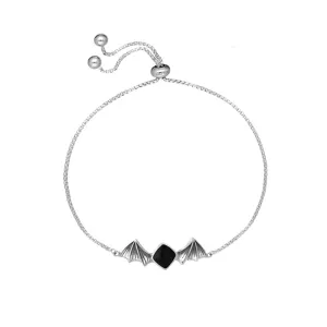 Sterling Silver Whitby Jet Cushion Stone Adjustable Bat Bracelet