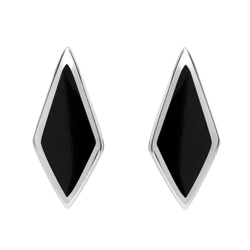 Sterling Silver Whitby Jet Diamond Shaped Stud Earrings