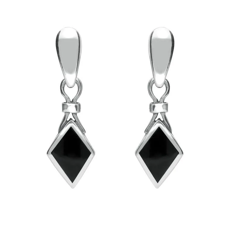 Sterling Silver Whitby Jet Dinky Diamond Shape Drop Earrings