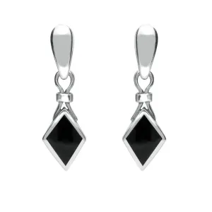 Sterling Silver Whitby Jet Dinky Diamond Shape Drop Earrings