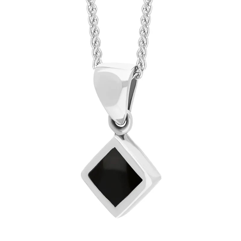 Sterling Silver Whitby Jet Dinky Square Necklace