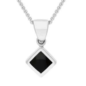 Sterling Silver Whitby Jet Dinky Square Necklace