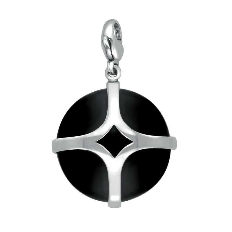 Sterling Silver Whitby Jet Disc Open Cross Large Charm D