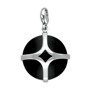 Sterling Silver Whitby Jet Disc Open Cross Large Charm D