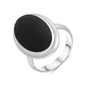 Sterling Silver Whitby Jet Domed Oval Ring