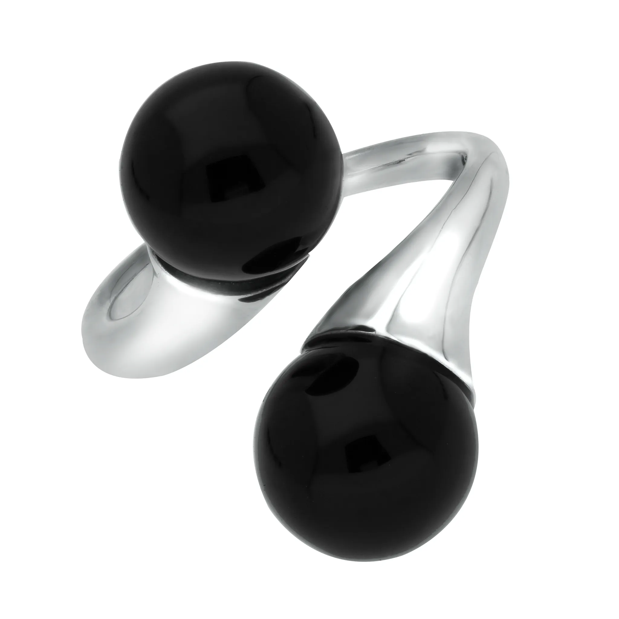 Sterling Silver Whitby Jet Double Bead Twist Ring