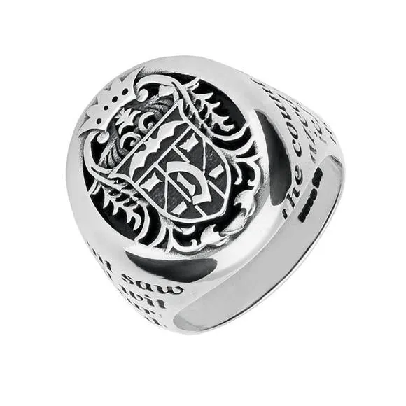 Sterling Silver Whitby Jet Dracula Crest Signet Ring