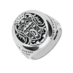 Sterling Silver Whitby Jet Dracula Crest Signet Ring