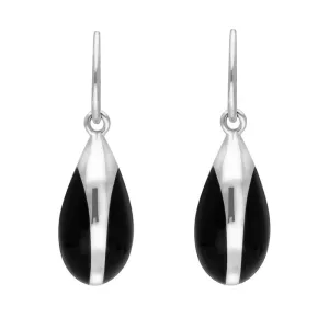 Sterling Silver Whitby Jet Essence Pear Drop Hook Earrings