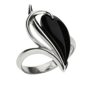 Sterling Silver Whitby Jet Fancy Pear Shaped Ring