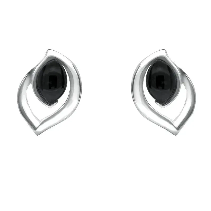 Sterling Silver Whitby Jet Flame Shaped Two Piece Set