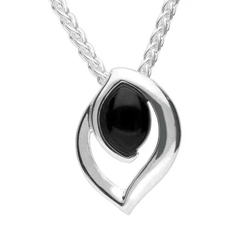 Sterling Silver Whitby Jet Flame Shaped Two Piece Set