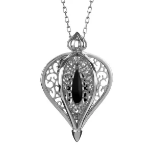 Sterling Silver Whitby Jet Flore Filigree Small Necklace
