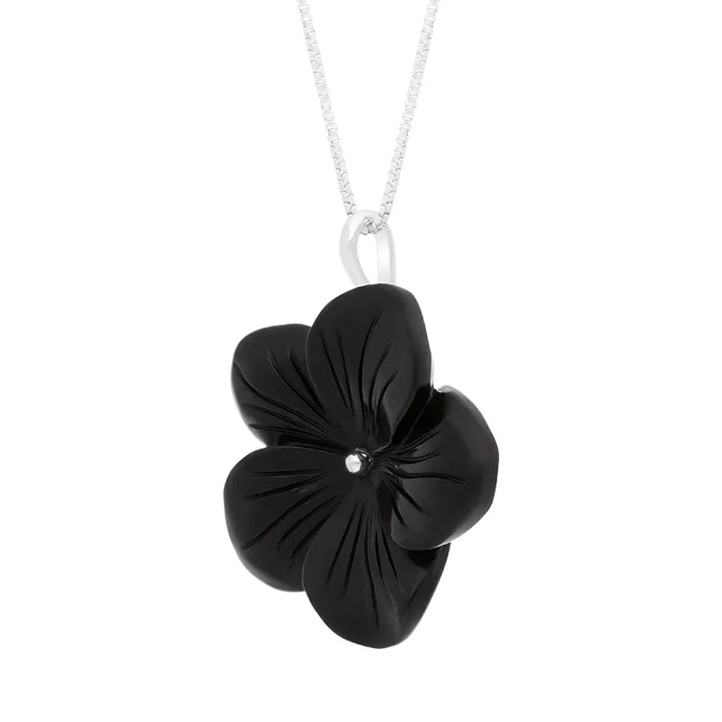 Sterling Silver Whitby Jet Flower Necklace D
