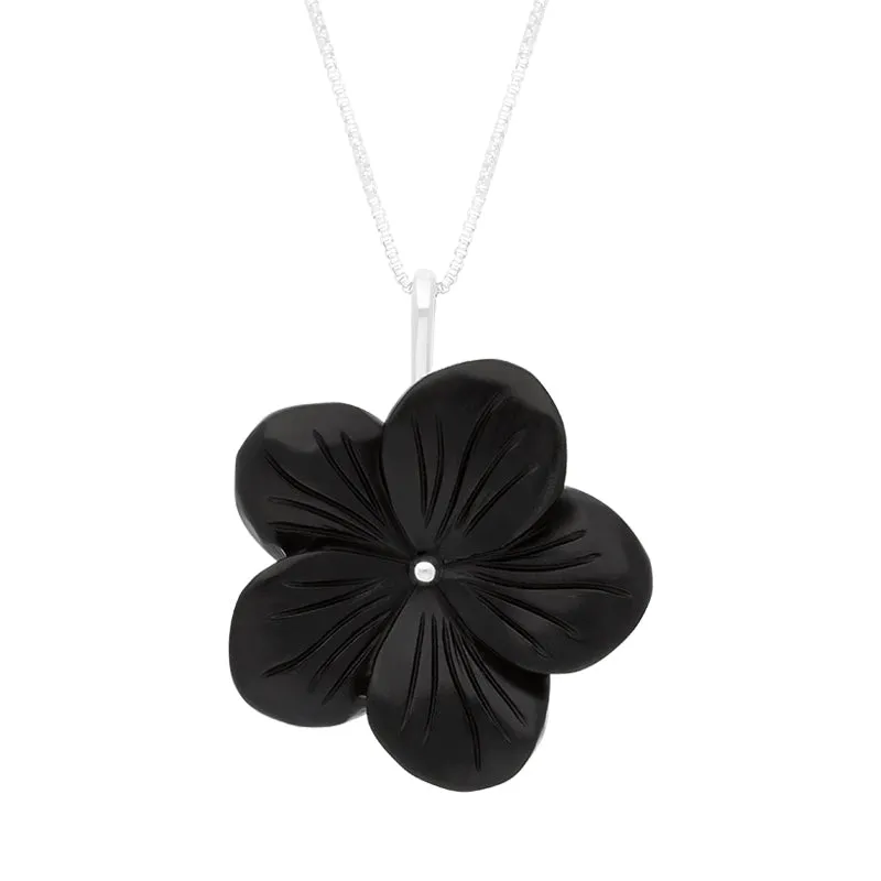 Sterling Silver Whitby Jet Flower Necklace D
