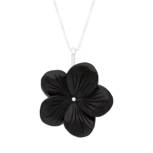 Sterling Silver Whitby Jet Flower Necklace D