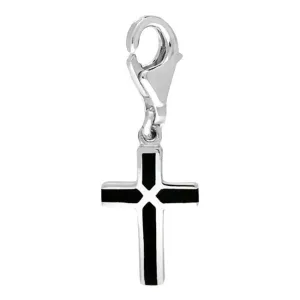 Sterling Silver Whitby Jet Four Stone Cross Charm
