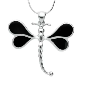 Sterling Silver Whitby Jet Four Stone Dragonfly Necklace