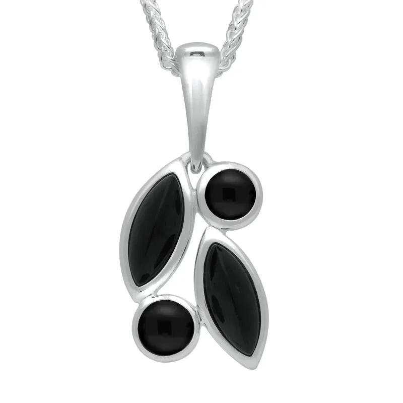 Sterling Silver Whitby Jet Four Stone Leaf Drop Two Piece Set