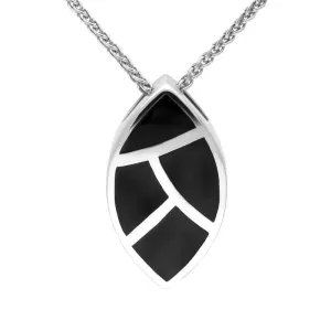 Sterling Silver Whitby Jet Four Stone Leaf Shaped Necklace D