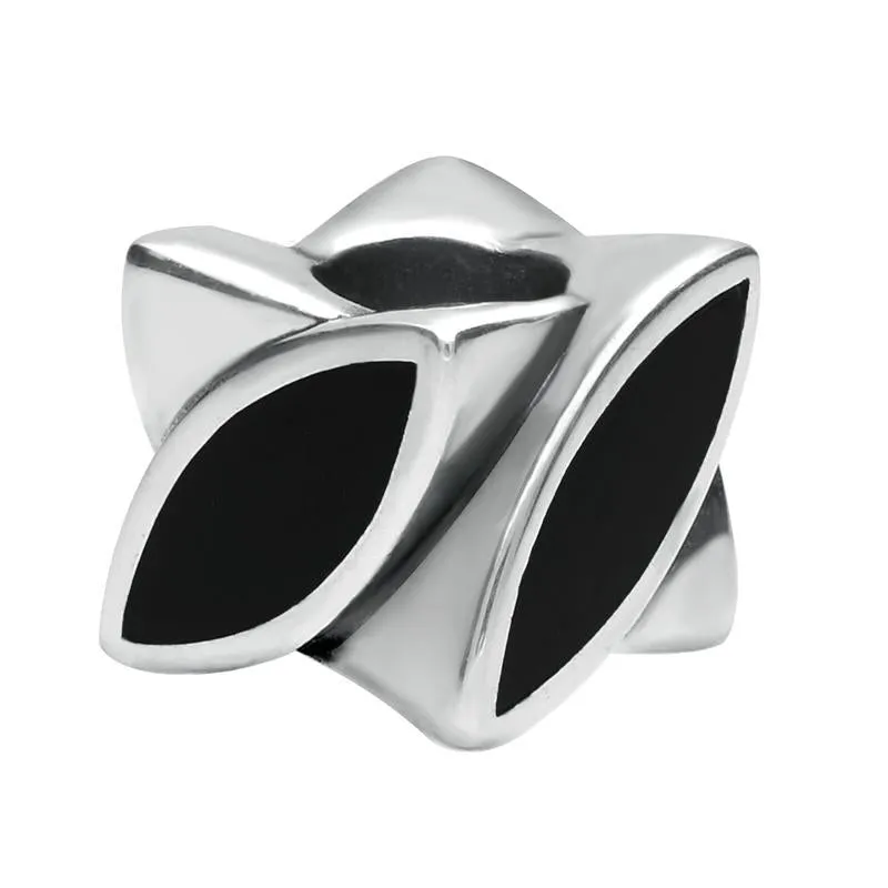 Sterling Silver Whitby Jet Four Stone Marquise Charm