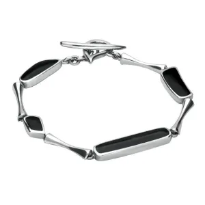 Sterling Silver Whitby Jet Four Stone Organic Pear T Bar Bracelet