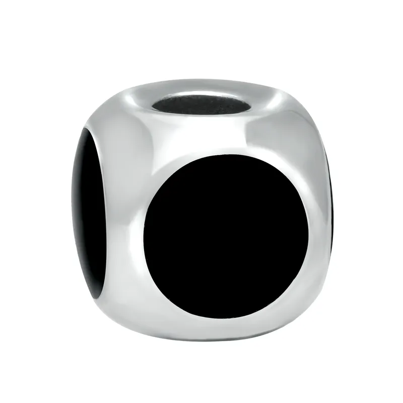 Sterling Silver Whitby Jet Four Stone Round Dice Charm