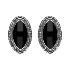 Sterling Silver Whitby Jet Foxtail Large Marquise Stud Earrings D