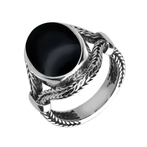 Sterling Silver Whitby Jet Foxtail Oval Split Shoulder Ring D
