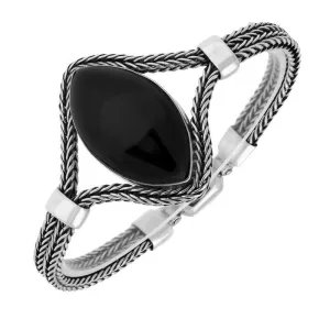 Sterling Silver Whitby Jet Foxtail Portrait Marquise Bracelet D