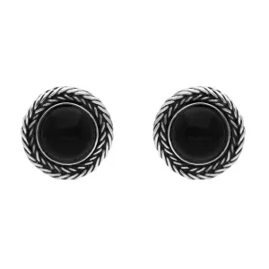 Sterling Silver Whitby Jet Foxtail Round Stud Earrings D