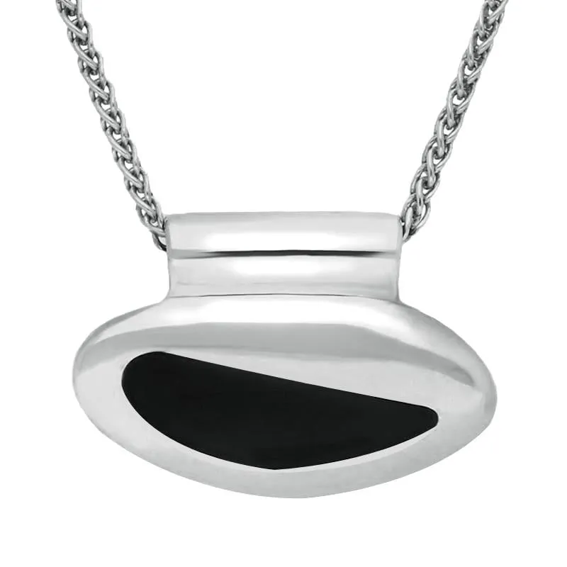 Sterling Silver Whitby Jet Freeform Irregular Oval Necklace
