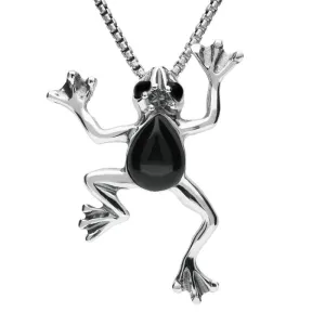 Sterling Silver Whitby Jet Frog Necklace
