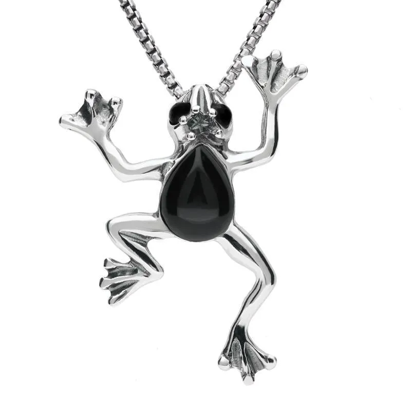 Sterling Silver Whitby Jet Frog Necklace