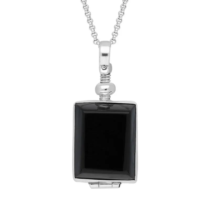 Sterling Silver Whitby Jet Glass Rectangular Locket D